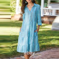 SOFT SURROUNDINGS NWT M-10/12 Striped Linen Santa Cruz Shirtdress Blue