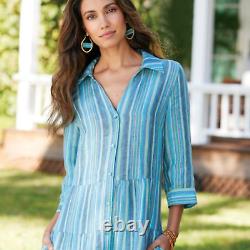 SOFT SURROUNDINGS NWT M-10/12 Striped Linen Santa Cruz Shirtdress Blue