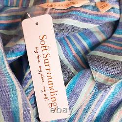 SOFT SURROUNDINGS NWT M-10/12 Striped Linen Santa Cruz Shirtdress Blue